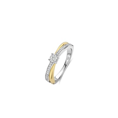 TI SENTO Dames Ring - 925 zilver - Zirkonia met geel verguld - Maat 17.75 mm / maat 56 - 12374ZY