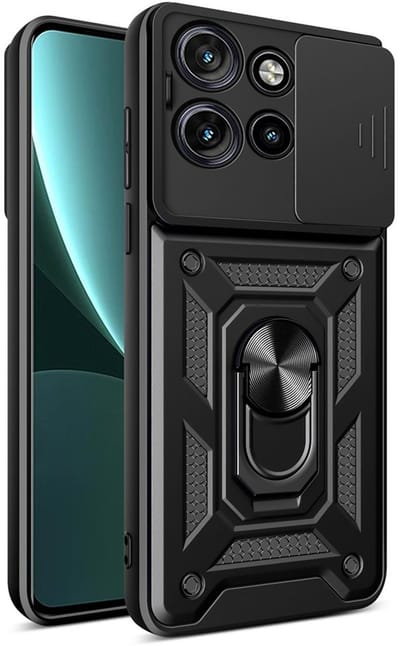 Coverup Hoesje - Geschikt voor Motorola Edge 50 Neo Hoesje - Coverup Armor Ring Kickstand Back Cover met Camera Shield - Zwart