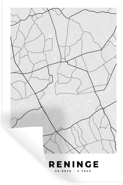Muurstickers - Sticker Folie - Stadskaart – Zwart Wit - Kaart – Lo Reninge – België – Plattegrond - 20x30 cm - Plakfolie - Muurstickers Kinderkamer - Zelfklevend Behang - Zelfklevend behangpapier - Stickerfolie