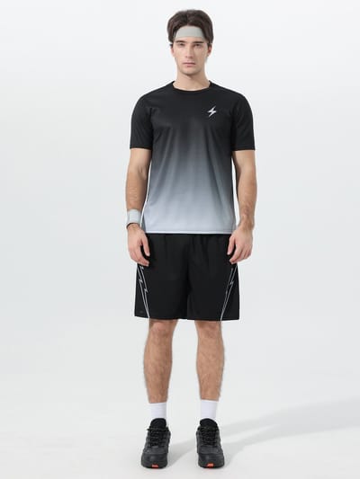 YOUTHUP Heren Tweekleurig Verloop Sneldrogende Sportset - Rond Hals T-shirt met Korte Broek - L