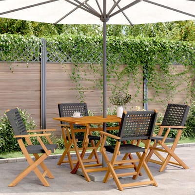 vidaXL - Opklapbare - stoelen, - 4 - stuks, - zwart, - van - polyrotan - en - massief - hout.