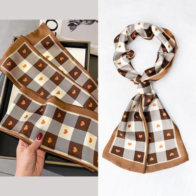Zijden sjaal-stijl zijden sjaal voor dames - Kleurblokkenprint - Fris en delicaat - Decoratieve shawl over shirts -33，14*150CM