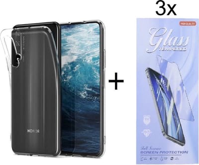 Hoesje Geschikt voor: Huawei Nova 5T Silicone Transparant + 3X Tempered Glass Screenprotector - ZT Accessoires