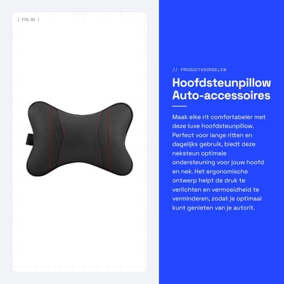 Dailygoods- Hoofdsteunkussen Ergonomisch - Autoaccessoires - Ondersteuning - Hoofdsteun Kussen - Zwart Leer - 20 x 28 x 12 cm - Nekkussen
