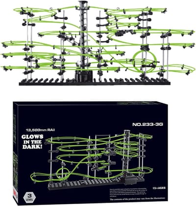 Achtbaan Bouwset - Knikkerbaan Motor - Educatief Spel - Dynamische Doolhofbouw - 78x16x33cm - Zwart Groen