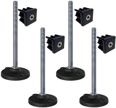 Roestvrijstalen voet M16x230, 100 mm kunststof voetplaat met gaten + inzetstuk 40x40x1,5 mm – Set van 4