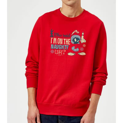 Looney Tunes Martian Who Said Im On The Naughty List Christmas Jumper - Red - XL