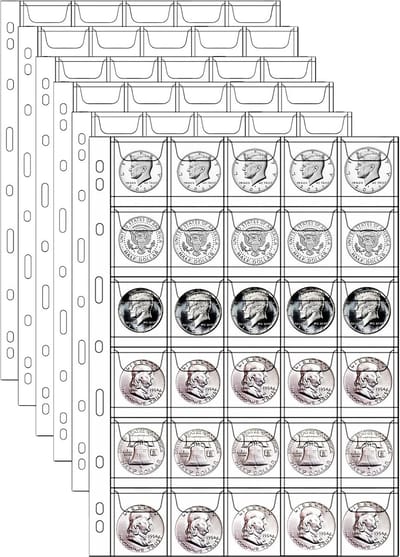 Thijox - Bladeren voor Munten, 30 Hoezen per Pagina, Muntenmap voor Euromunten en Herdenkingsmunten, 10 Vellen voor Muntcapsules, Medaillons, Badges
