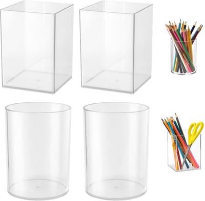 4 stuks Acryl Penhouder - Heldere Acryl Penhouder - Penhouder - Borstelhouder - Pen Potloodhouder - Organizer Pen Doos - voor Thuis - School - Kantoor - Huishoudelijke Artikelen