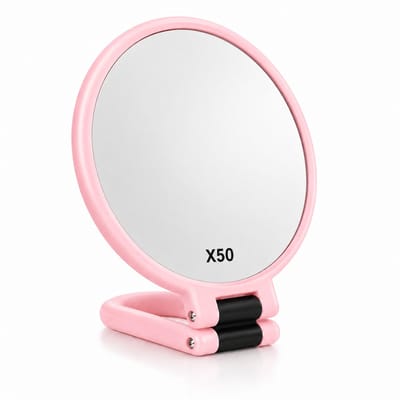 PolkaHome Make-up Spiegel 1X/50X Vergroting – Dubbelzijdige Vergrootspiegel – Opvouwbaar & 360° Verstelbaar – Rose
