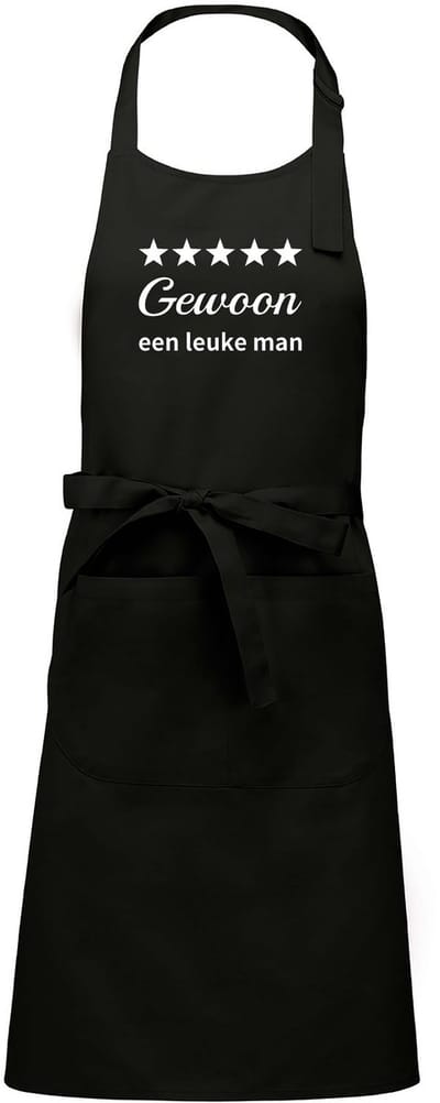 Luxe Keukenschort met Tekst “Gewoon een leuke man” – Cadeau voor Koken & Barbecue – Verstelbaar, Met Voorvak - 76 x 90 cm - zwart