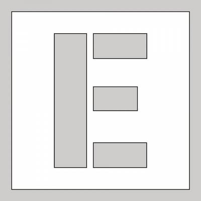 Spuitsjabloon letter E - dibond 500 x 500 mm