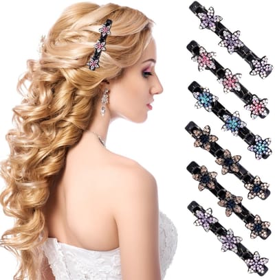 Dailygoods- Haarclips 6 stuks - Gevlochten Haarclips - Strass Haarclips - Glanzende Haarclips - Geschikt voor Alle Haartypes - 9 cm Lengte - Haarspelden