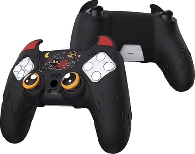 SnelShoppen - PlayVital Silicone Controller Case PS5 - Cute Demon Design, Anti-slip Grip, Shockproof, Met Thumb Grip Caps en Touchpad Sticker, Zwart