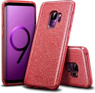 LuxeBass Samsung Galaxy S9 Plus - Glitter Siliconen - Rood - telefoonhoes - gsm hoes - gsm hoesjes