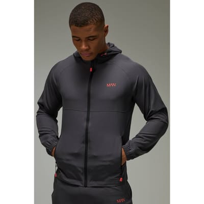 Heren Actieve Neon Logo Windbreaker | Charcoal | Size 2XL