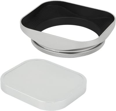 Vierkante metalen zonnekap van 58mm met dop voor Canon en Nikon lenzen, geschikt voor 50mm, 85mm en 18-55mm lenzen, ideaal voor bescherming en contrast