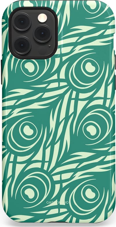 Casetastic hoesje geschikt voor Apple iPhone 12 / Apple iPhone 12 Pro - MagSafe - Dubbellaagse bescherming - Troste Turquoise Pauw Veren - Fashion Case - Turquoise Mintgroen Crème