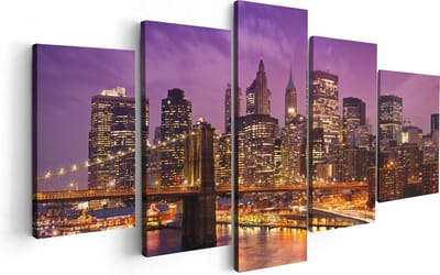 Artaza Canvas Schilderij Vijfluik Skyline New York Van Centrum In Het Paars - 100x50 - Foto Op Canvas - Canvas Print
