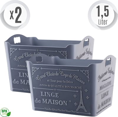 Paris opbergmand Antraciet 2x1,5L Opbergers Badkamer Kinderkamer Stijlvol Ruimtebesparend Organizer