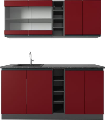 Vicco R-Line Eenpersoonskeuken – 160 cm J-vorm Rood/antraciet