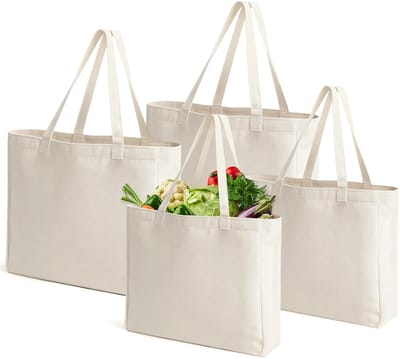 Dailygoods- Boodschappentas 4 stuks - Katoenen Tas - Grote Jutezak - Opvouwbaar - Ergonomische Hengsels - Ruime Capaciteit - Stoffen Tas