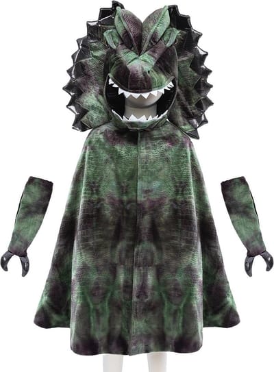 Great Pretenders Verkleedkledij Dilophosaurus cape met klauwen - 4/6 jaar - Groen