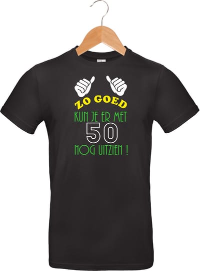 mijncadeautje - T-shirt unisex - zwart - opdruk in kleur -  zo goed met   50 jaar - maat 3 XL