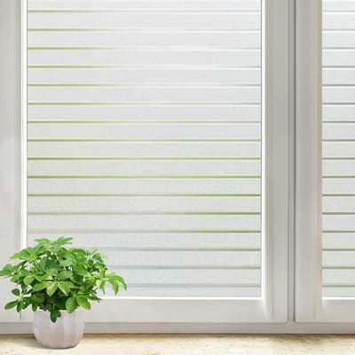"Raamfolie - Raamfolie anti inkijk - Raamfolie zonwerend--Matte Privacyfolie voor Ramen – Gestreepte Statische Raamfolie Zonder Lijm – UV-Bescherming voor Badkamer, Douche, Keuken en Kantoor -44.5*200cm "