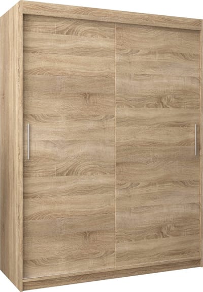 InspireMe - Kledingkast met 2 schuifdeuren, Modern-stijl, Kledingkast met planken (BxHxD): 150x200x62 - TORM 150 Sonoma Eik
