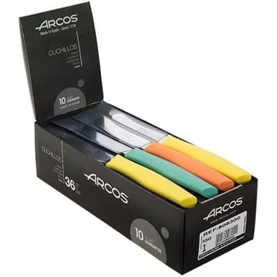 Doos met 36 gekartelde botermessen - ARCOS - Nova - NITRUM® roestvrijstalen lemmet - 90 mm - 3 kleuren