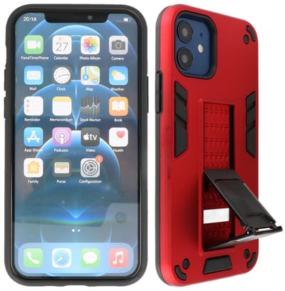 Hoesje met Magnetic Stand Hard Case Geschikt voor de iPhone 12 Mini - Stand Shockproof Telefoonhoesje - Grip Stand Back Cover - Rood