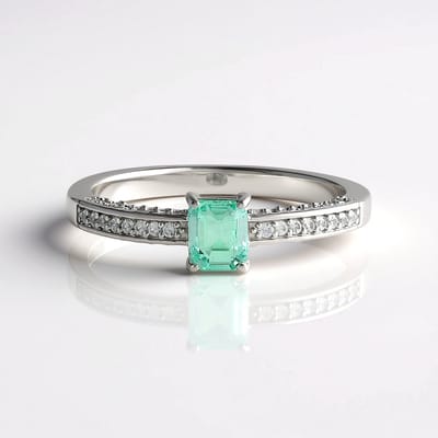 Cavill - Zilveren Ring met 0,385 ct Paraiba Smaragd - 925 Sterling Zilver met Platina Coating - Achthoek Smaragd en Zirkonia
