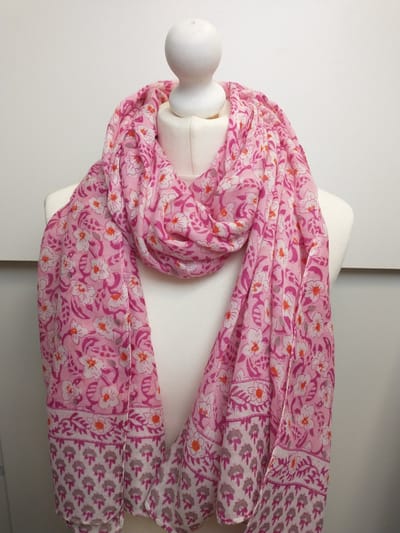 Lange dames sjaal Selena gebloemd motief fuchsia wit azalia roze grijs oranje