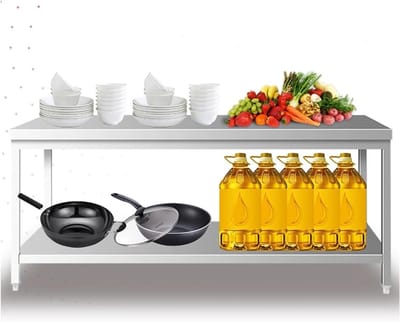 Werktafel RVS - Keukentafel Opklapbaar - Organiseren Keuken - Dubbel Dek - 100x50x80 cm - Zilver