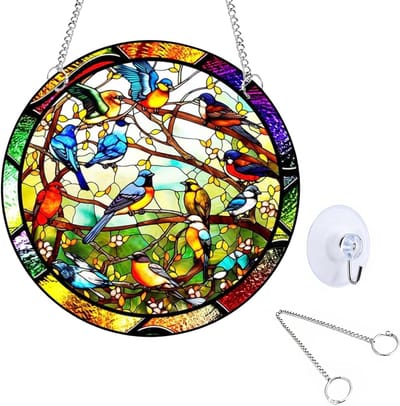 Kleurrijke Suncatchers met Bloemen en Vogels, Acryl Gehard Glas Zonvanger voor Raamdecoratie, Perfect voor Slaapkamer en Woonkamer, Unieke Wanddecoratie en Cadeau voor Natuurliefhebbers