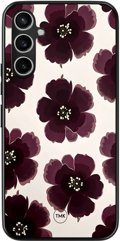 Hoesje geschikt voor Samsung Galaxy A54 - Burgundy flowers - Paars - TPU case - Bloemen - Hardcase zwart telefoonhoesje