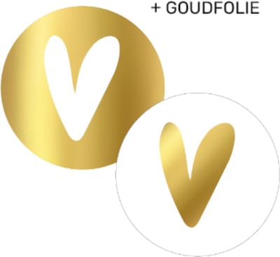 30x ZOETTT Sluitsticker Hart goud/wit (2 varianten) | Goudfolie | 50 mm | Sluitsticker | Chique inpakken | Traktatie - Bedankje - Luxe sluitzegel - Hart sticker