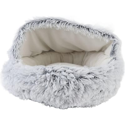 Kattenhol Bed Zacht Knus Semi-gesloten Verbeterde Veiligheid Verwijderbaar Rond Katten Honden Kalmerend Bed voor Thuis gray