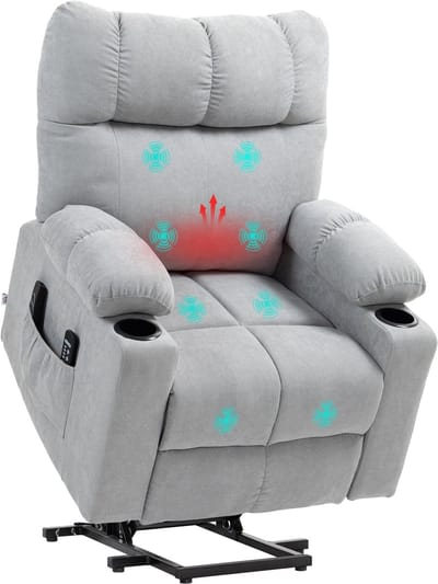 HOMCOM Multifunctionele Elektrische Opsta-Stoel Polyester, Metaal 91L x 95B x 109H cm Lichtgrijs