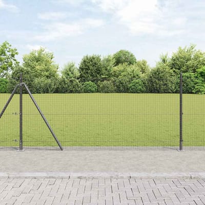 vidaXL - gelast - draadhek - met - betonnen - voetstuk - 10 - x - 0,8 - m - Grijs - Mesh