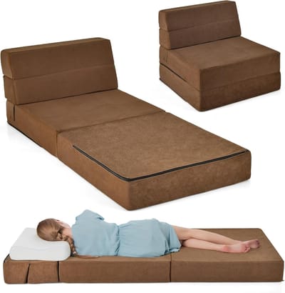 KOMFOTTEU 3-in-1 slaapbank met slaapfunctie, inklapbaar slaapbank, schuimbodemmatras met afneembare bekleding, slaapbank voor de woonkamer