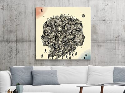 Doodle dikke dames schilderij | Voluptueuze vormen en levendige lijnen dansen in Dames Doodles | Kunst - 80x80 centimeter op Dibond | Foto op Dibond