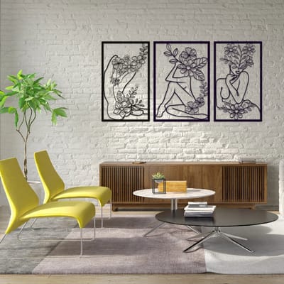 Metalen Wanddecoratie Vrouwelijk Lichaam – 3D Wandkunst – Zwart – 70 x 42 cm
