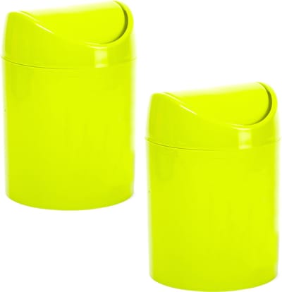 Plasticforte mini prullenbakje - 2x - groen - kunststof - klepdeksel - keuken/aanrecht - 12 x 17 cm