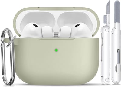 Siliconen schokbestendige beschermhoes voor AirPods Pro 3 (2025) met reinigingskit en sleutelhanger, draadloos opladen, A6-Khaki, accessoires, bescherming, duurzaamheid