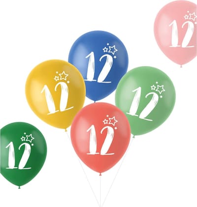 Folat - ballonnen Retro 12 Jaar Meerkleurig 33 cm - 6 stuks