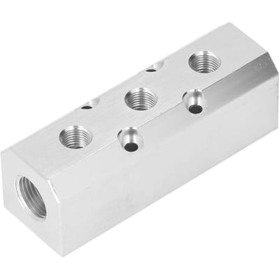 Luchtverdeelstuk Grote Doorstroming Aluminium Pneumatisch Blok 40x40mm G12 Inlaat G14 UitlaatSY40024F