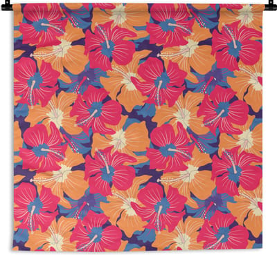 Wandkleed - Wanddoek - Zomer - Bloemen - Hawaii - Patronen - 180x180 cm - Wandtapijt