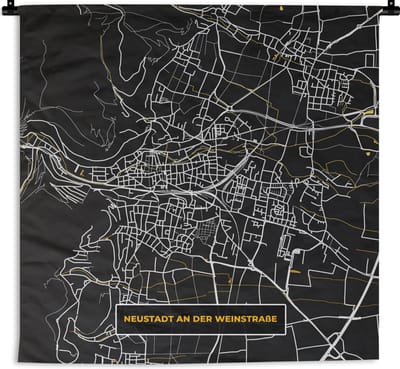 Wandkleed - Wanddoek - Duitsland – Black and Gold – Neustadt an der Weinstraße – Stadskaart – Kaart – Plattegrond - 180x180 cm - Wandtapijt